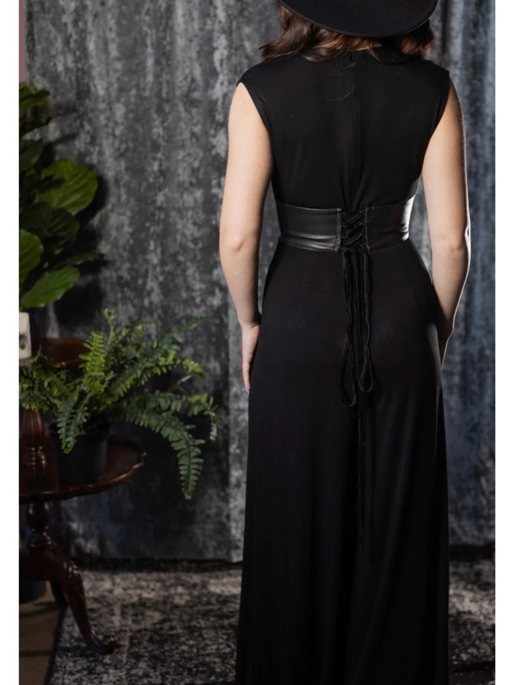 Witchwood Bags Women's Black Wide-Leg Jumpsuit with Faux-Leather Waist - Picture 4 of 5